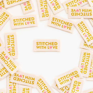 Stitched with Love - Gold Sewing Woven Clothing Label Tags