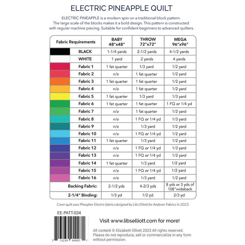 ELECTRIC PINEAPPLE Quilt Pattern