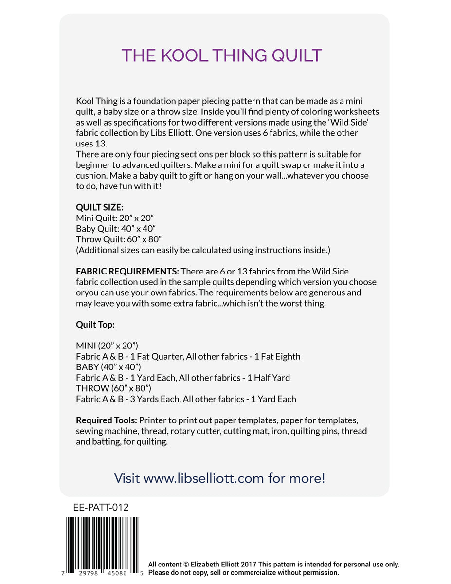 Kool Thing Quilt Pattern PDF Download Libs Elliott